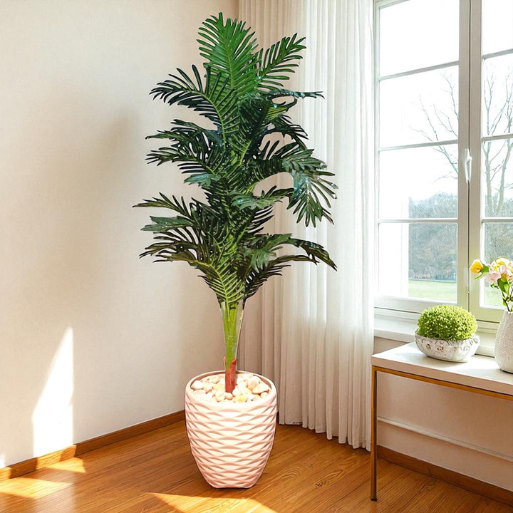 Artificial Palm Tree in White Textured Pot