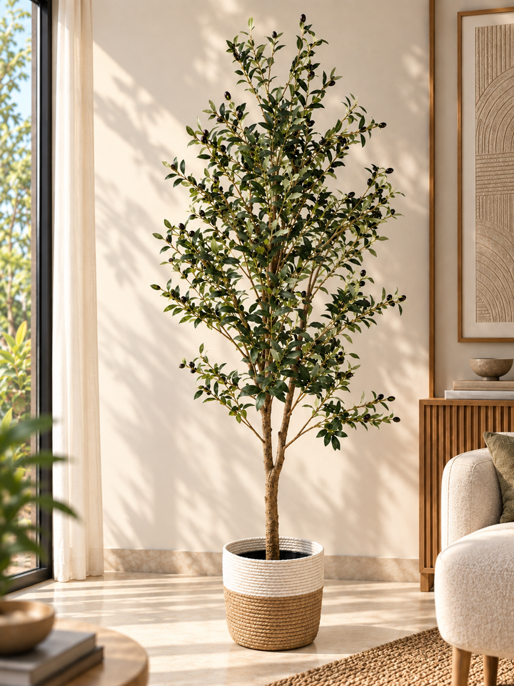Artificial Olive Tree in Rope-Wrapped Pot - 2M