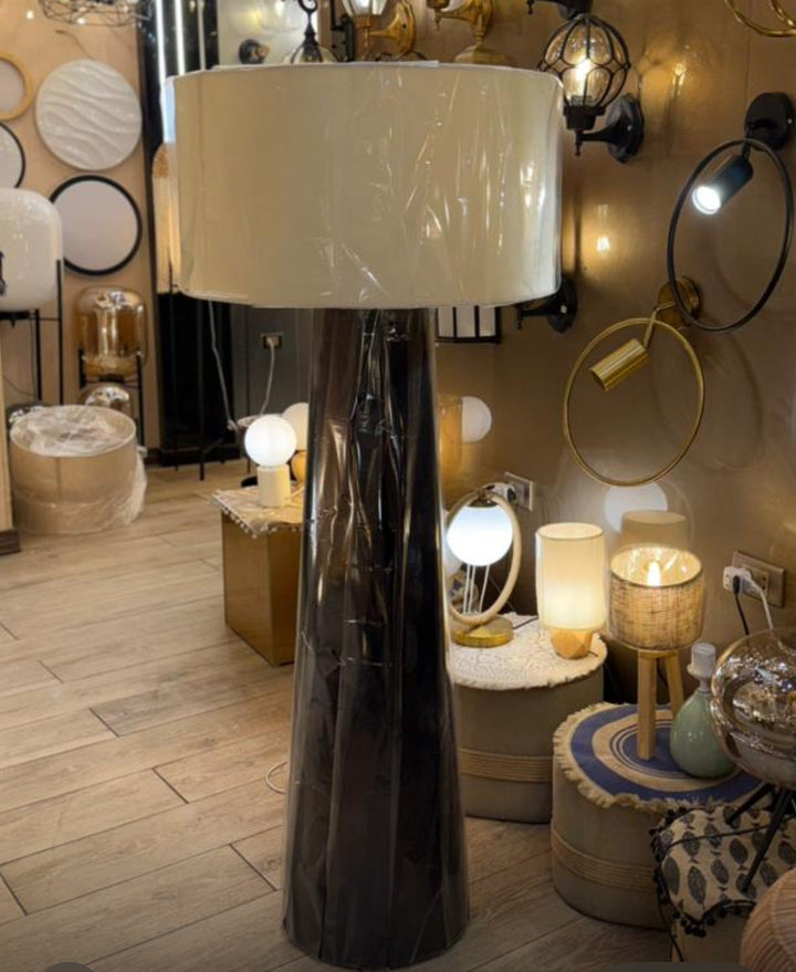 Modern Black Fabric Cone Floor Lamp
