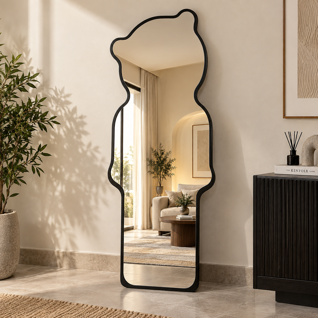 Bear-Shaped Decorative Mirror with Black Metal Frame