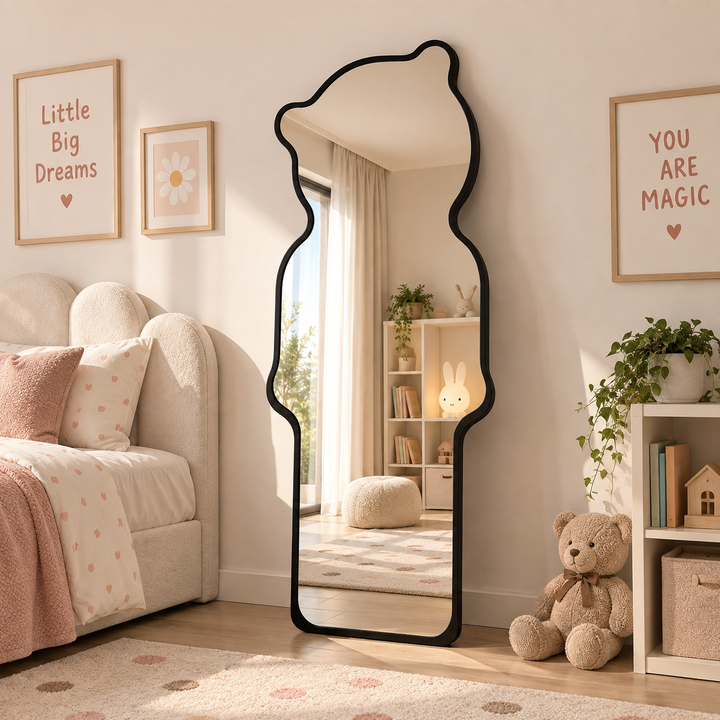 Bear-Shaped Decorative Mirror with Black Metal Frame