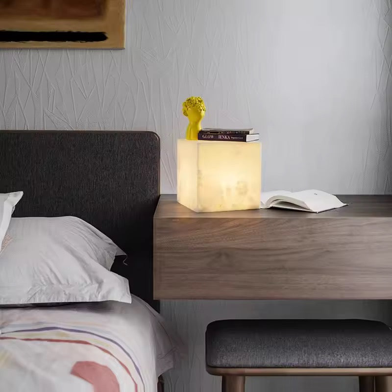 Alabaster Marble Cube Table Lamps