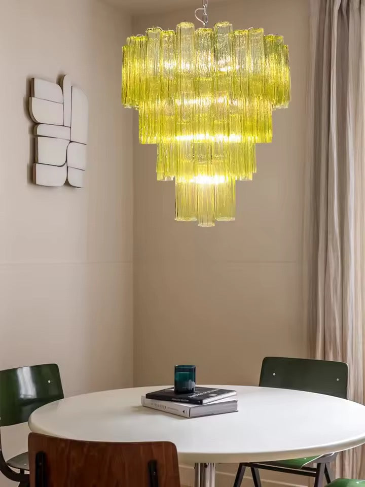 Lime Green Murano-Style Glass Tiered Chandelier