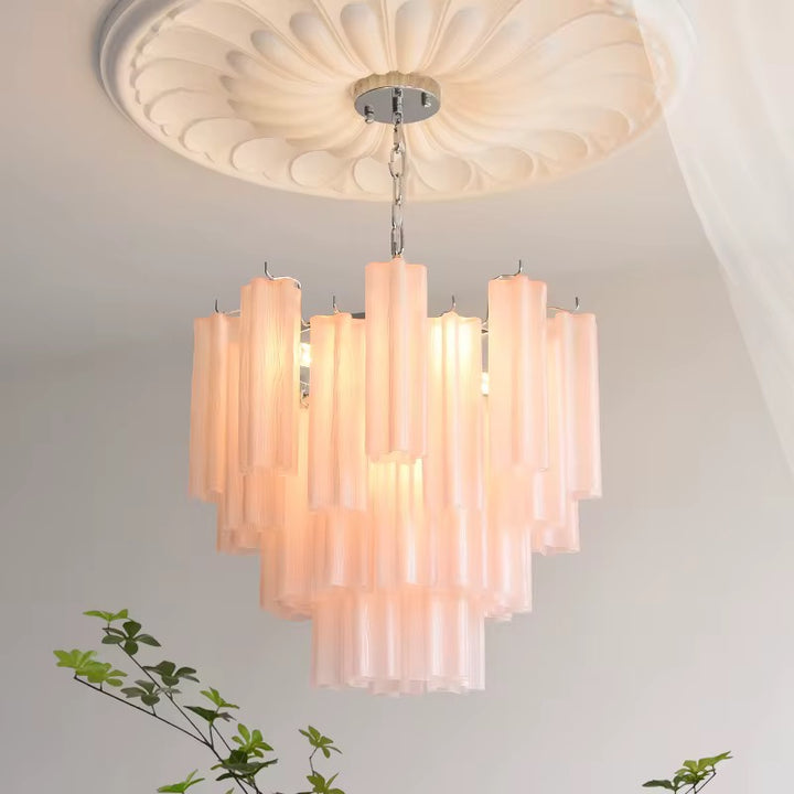 Blush Pink Ribbed Glass Chandelier