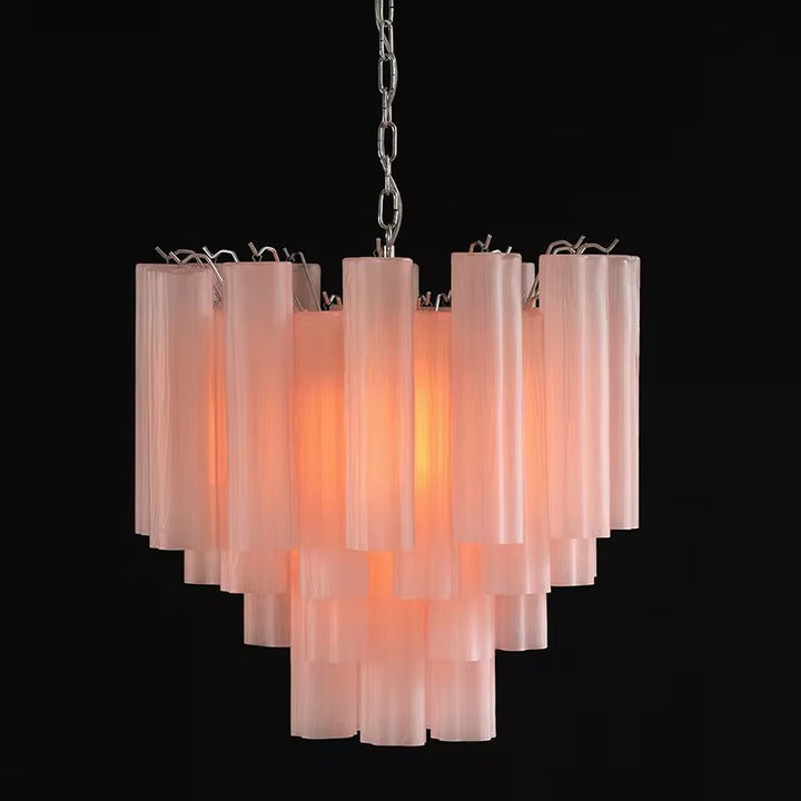 Blush Pink Ribbed Glass Chandelier