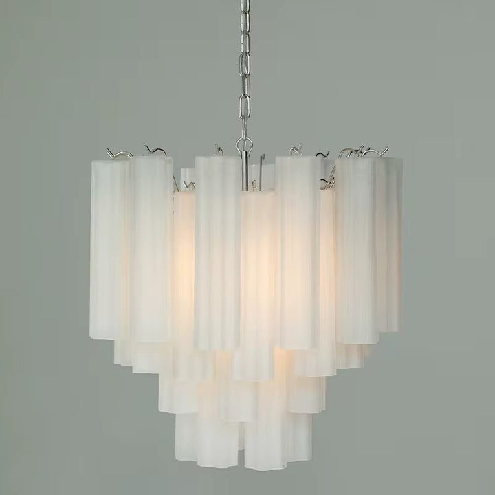 Modern white chandelier with layered frosted glass cylindrical shades