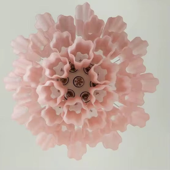 Blush Pink Ribbed Glass Chandelier