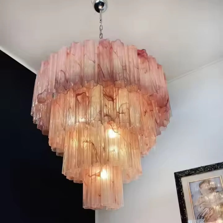 Modern Amber Glass Tiered Chandelier