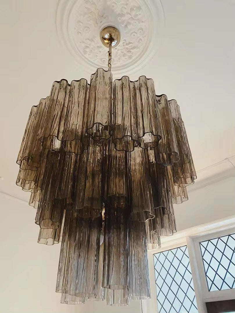 Vintage Smoked Glass Fringe Chandelier
