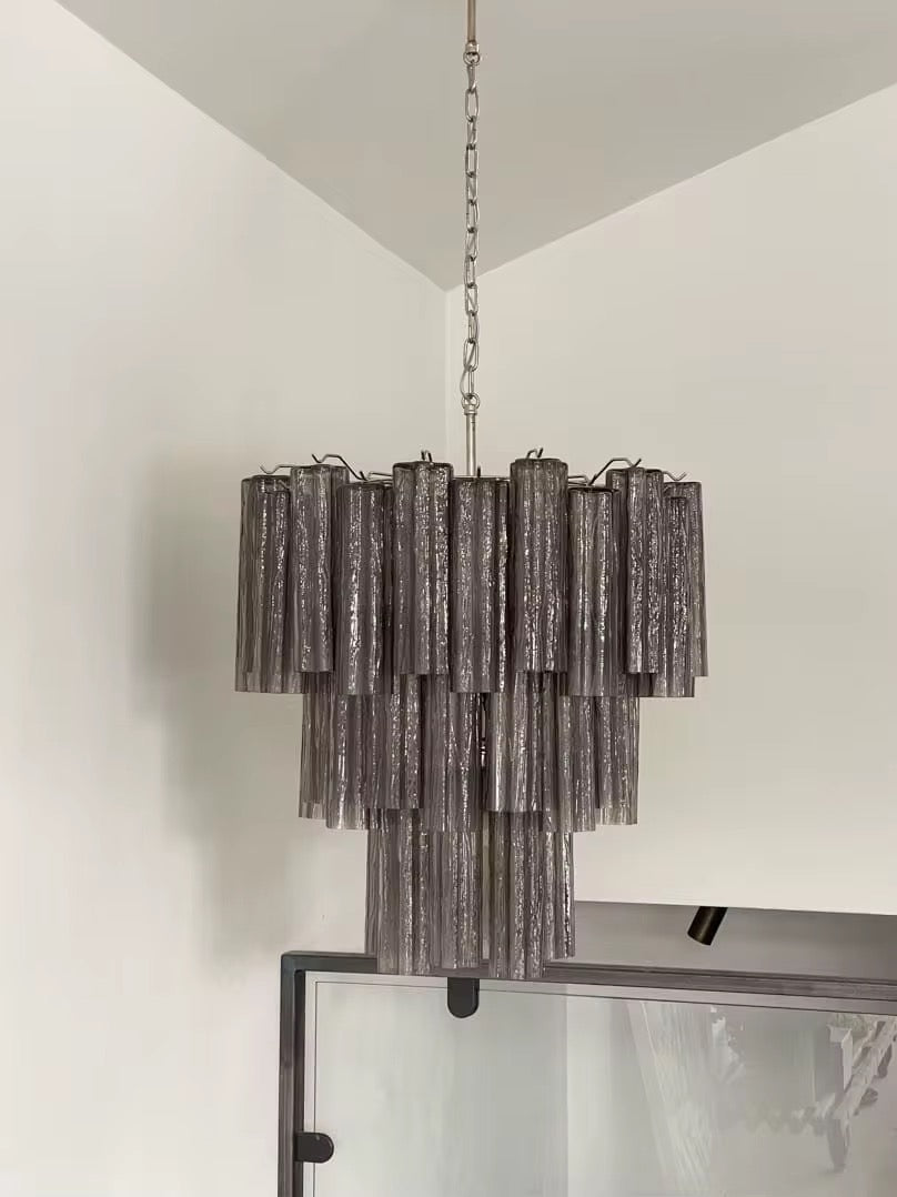 Vintage Smoked Glass Fringe Chandelier
