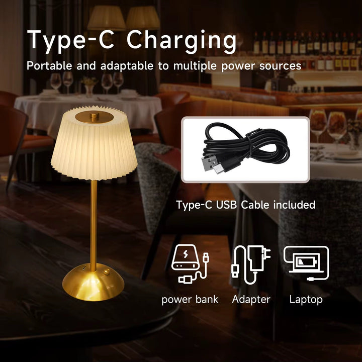 Pleated rechargeable Shade Table Lamp