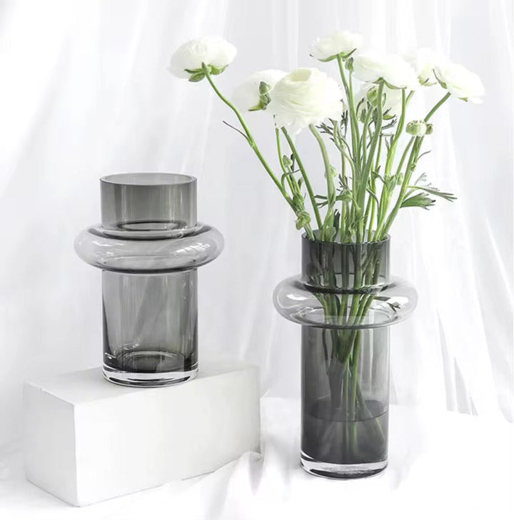 Modern Smoky Gray Glass Vase Set of 3