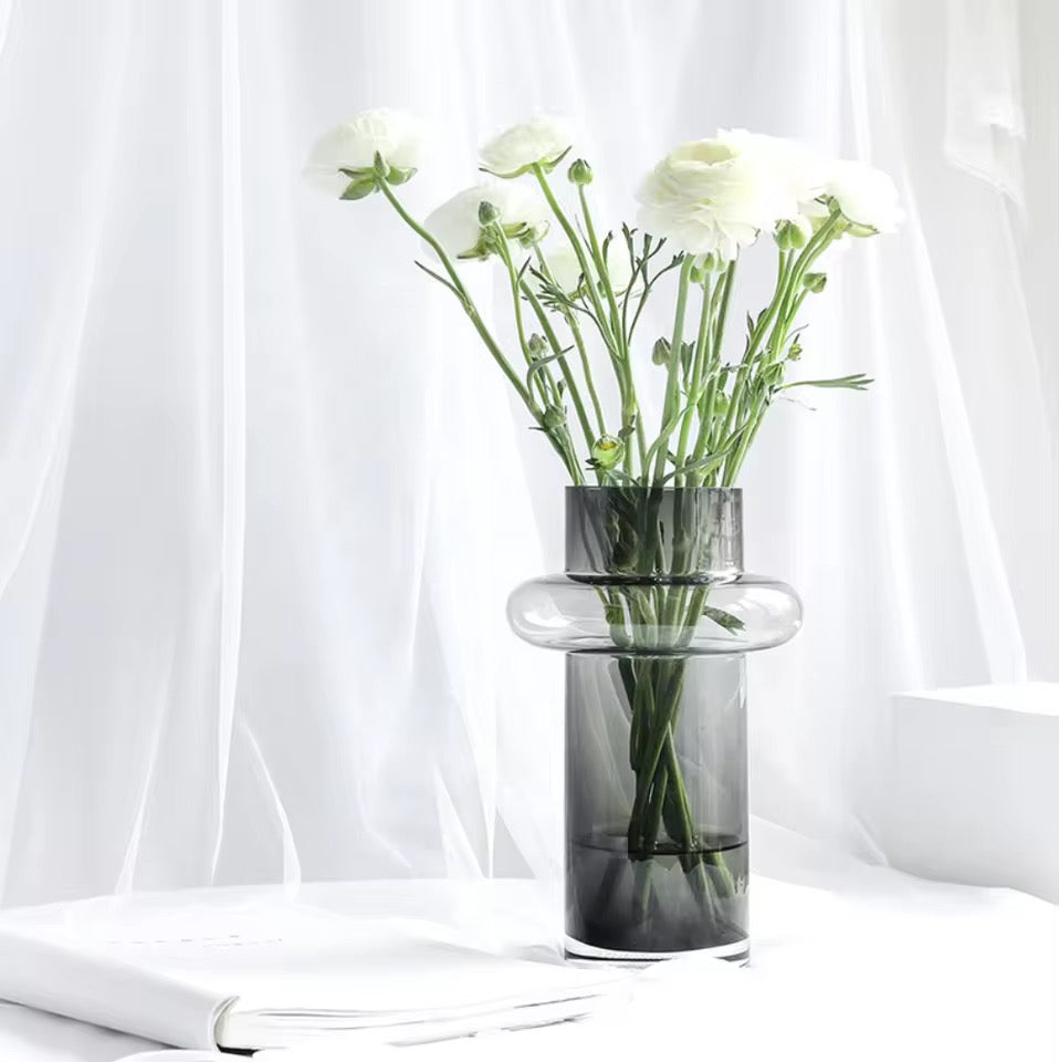 Modern Smoky Gray Glass Vase Set of 3