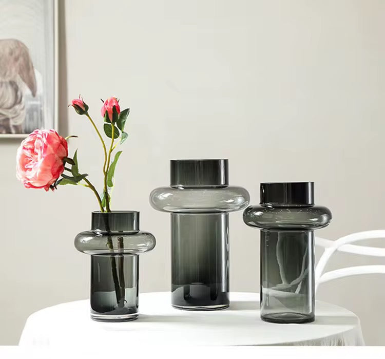 Modern Smoky Gray Glass Vase Set of 3
