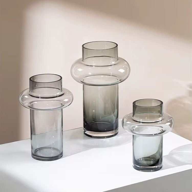 Modern Smoky Gray Glass Vase Set of 3