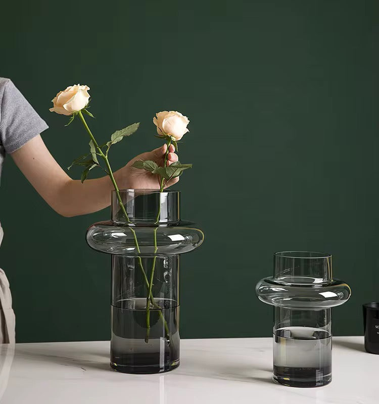 Modern Smoky Gray Glass Vase Set of 3