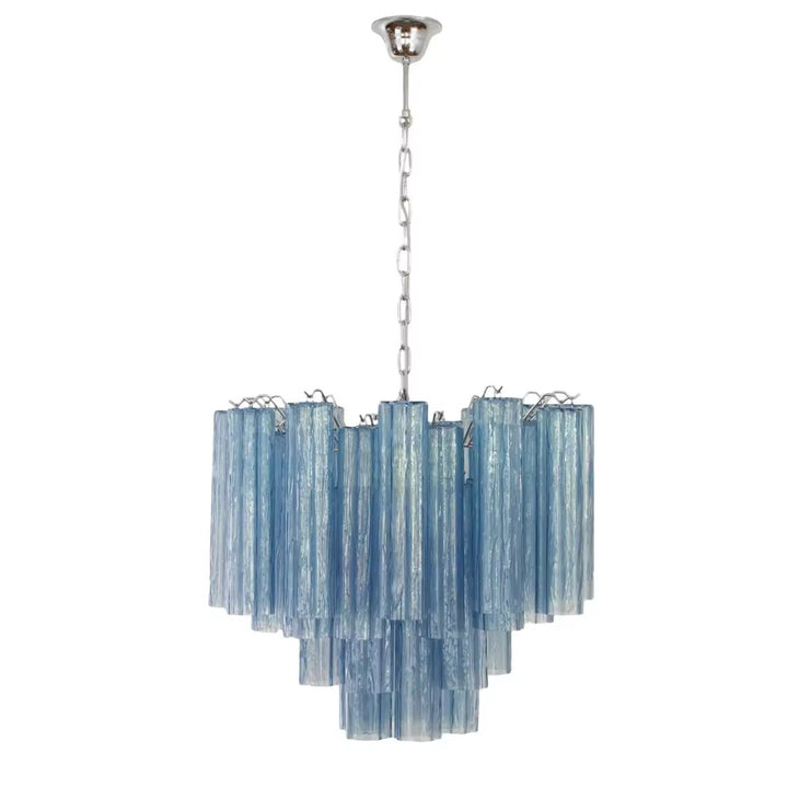 Blue Ribbed Glass Chandelier