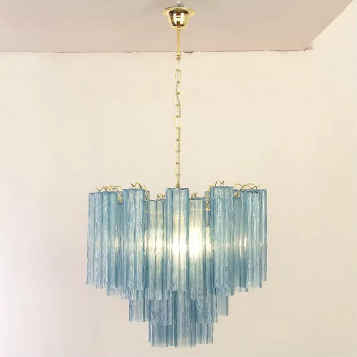 Blue Ribbed Glass Chandelier