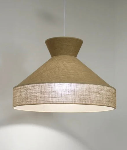 Rustic Pendant Light with Natural Fabric Shade