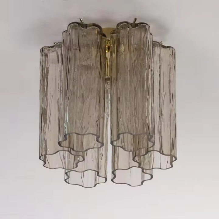 Sculptural Light Grey Murano-Style Glass Chandelier with Warm Gold Finish