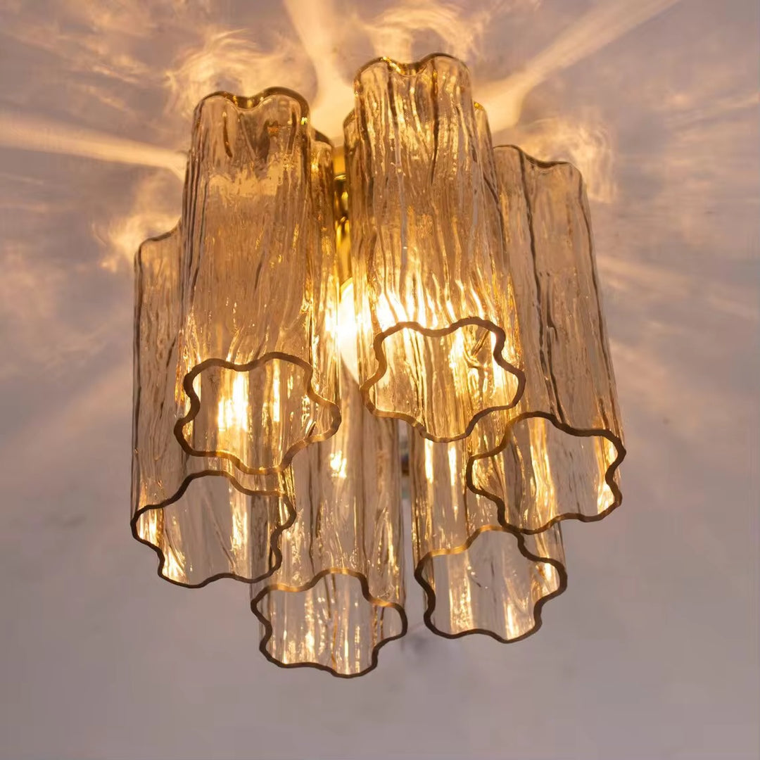 Sculptural Light Grey Murano-Style Glass Chandelier with Warm Gold Finish