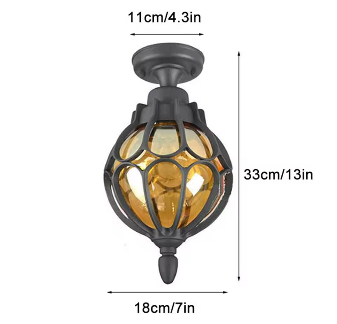 Vintage Amber Glass Outdoor Ceiling Light