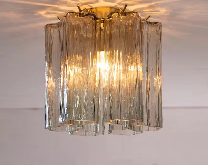 Sculptural Light Grey Murano-Style Glass Chandelier with Warm Gold Finish