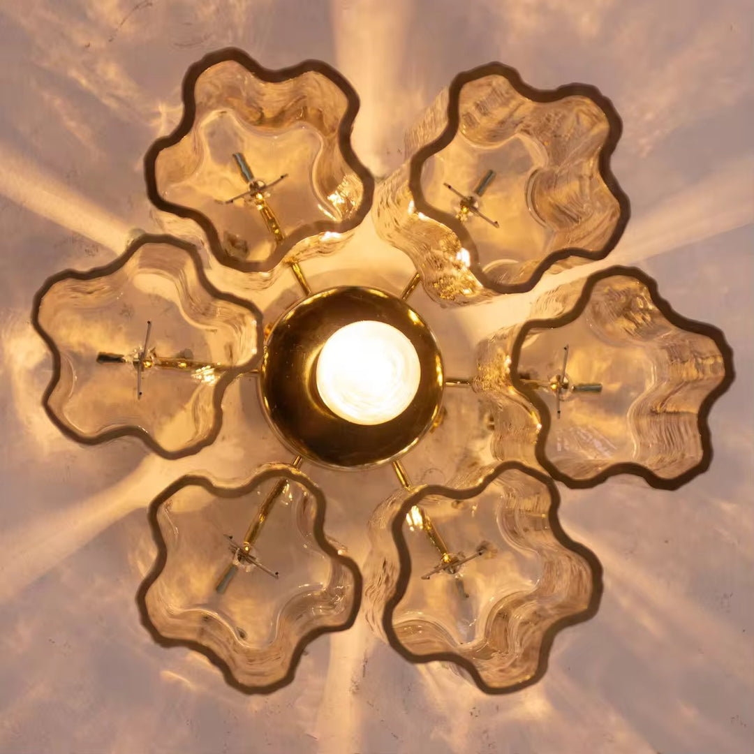 Sculptural Light Grey Murano-Style Glass Chandelier with Warm Gold Finish