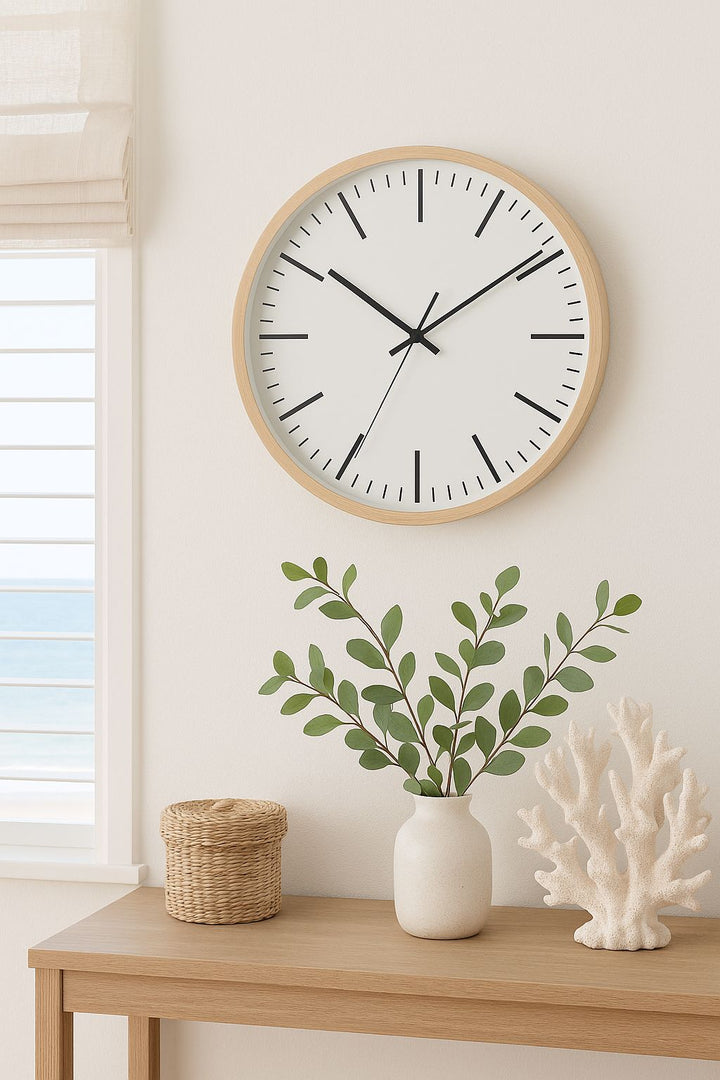 Minimalist Wall Clock with Wooden Frame - Modern Silent Timepiece 40 cm