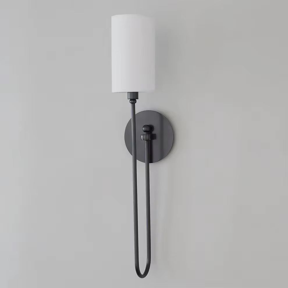 Modern Brass & Black Wall Sconce with White Fabric Shade