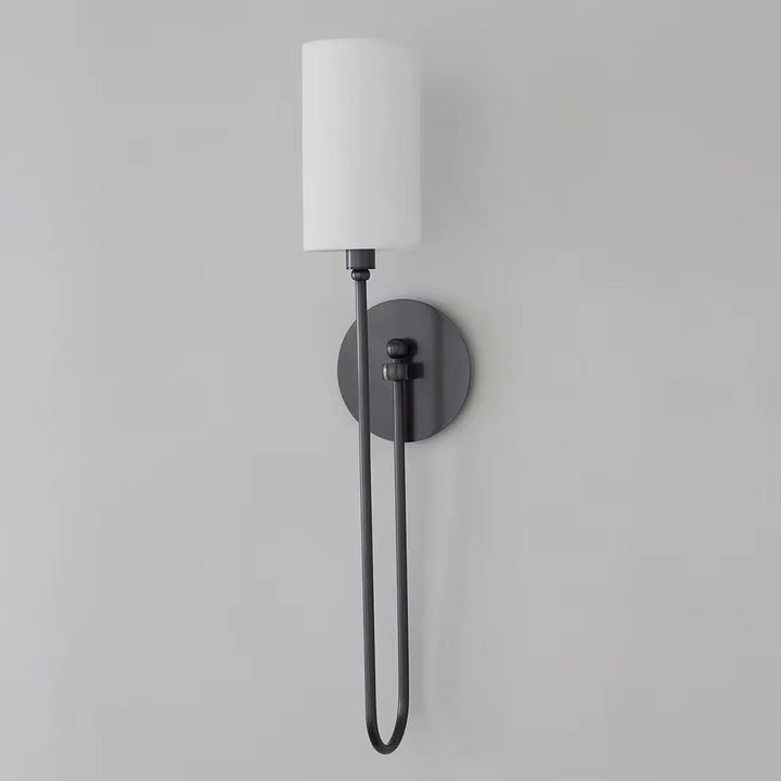 Modern Brass & Black Wall Sconce with White Fabric Shade