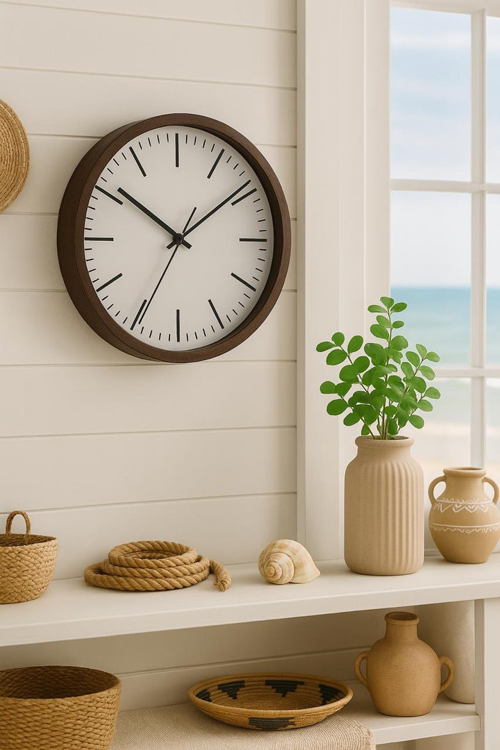 Minimalist Wall Clock with Wooden Frame - Modern Silent Timepiece 40 cm