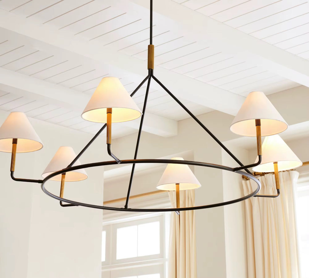 Modern 5-Light Ring Chandelier with Cream Shades
