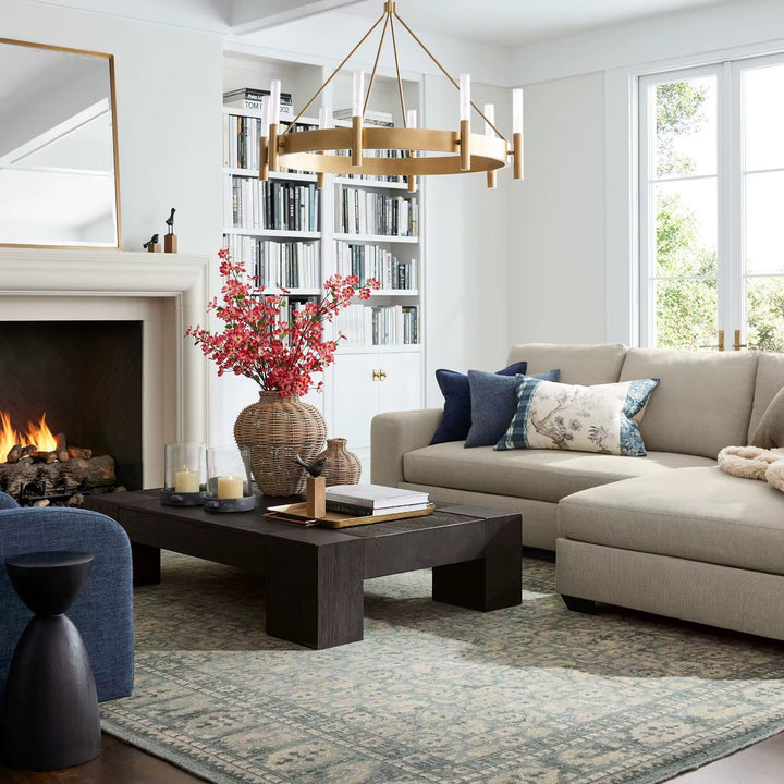 Modern Brass Ring Chandelier with Ribbed Glass Lights