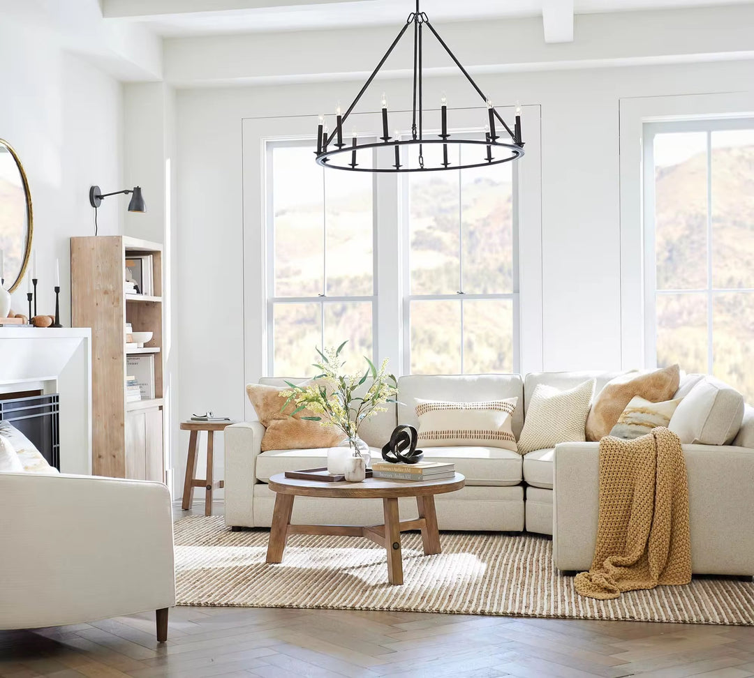 Industrial 9-Light Black Metal Ring Chandelier