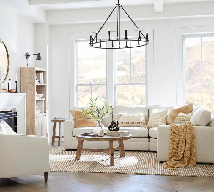 Industrial 9-Light Black Metal Ring Chandelier