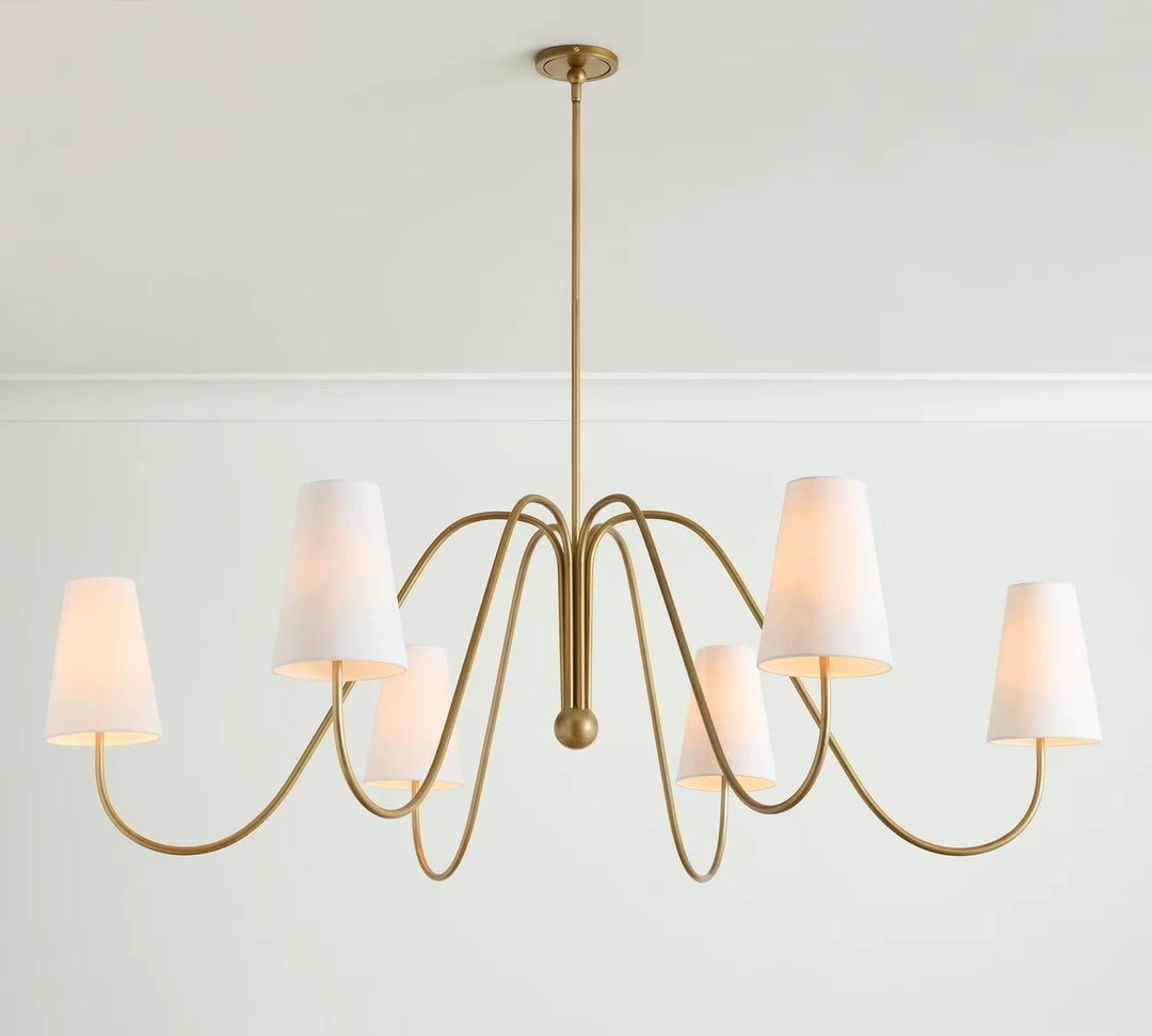 Modern Gold 6-Light Ribbon Chandelier with White Shades
