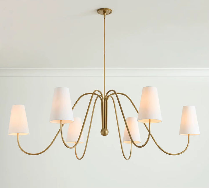 Modern Gold 6-Light Ribbon Chandelier with White Shades