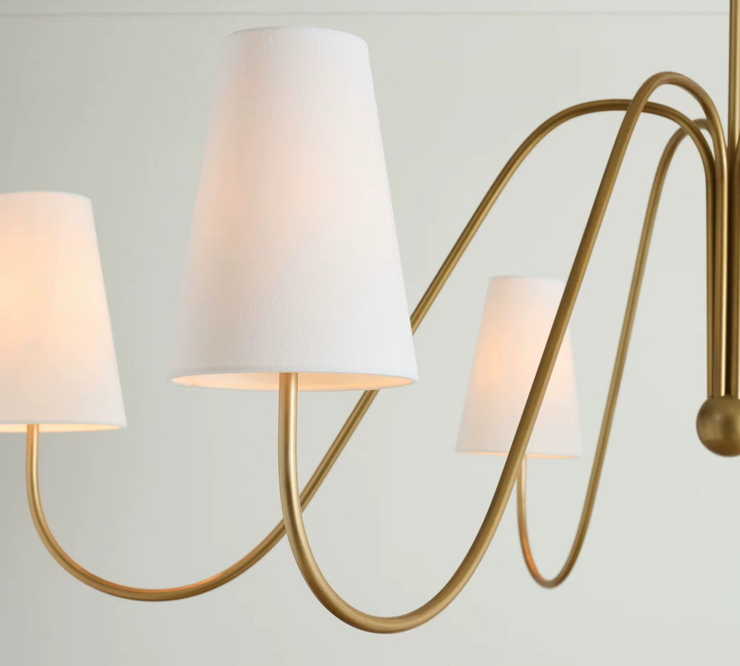 Modern Gold 6-Light Ribbon Chandelier with White Shades