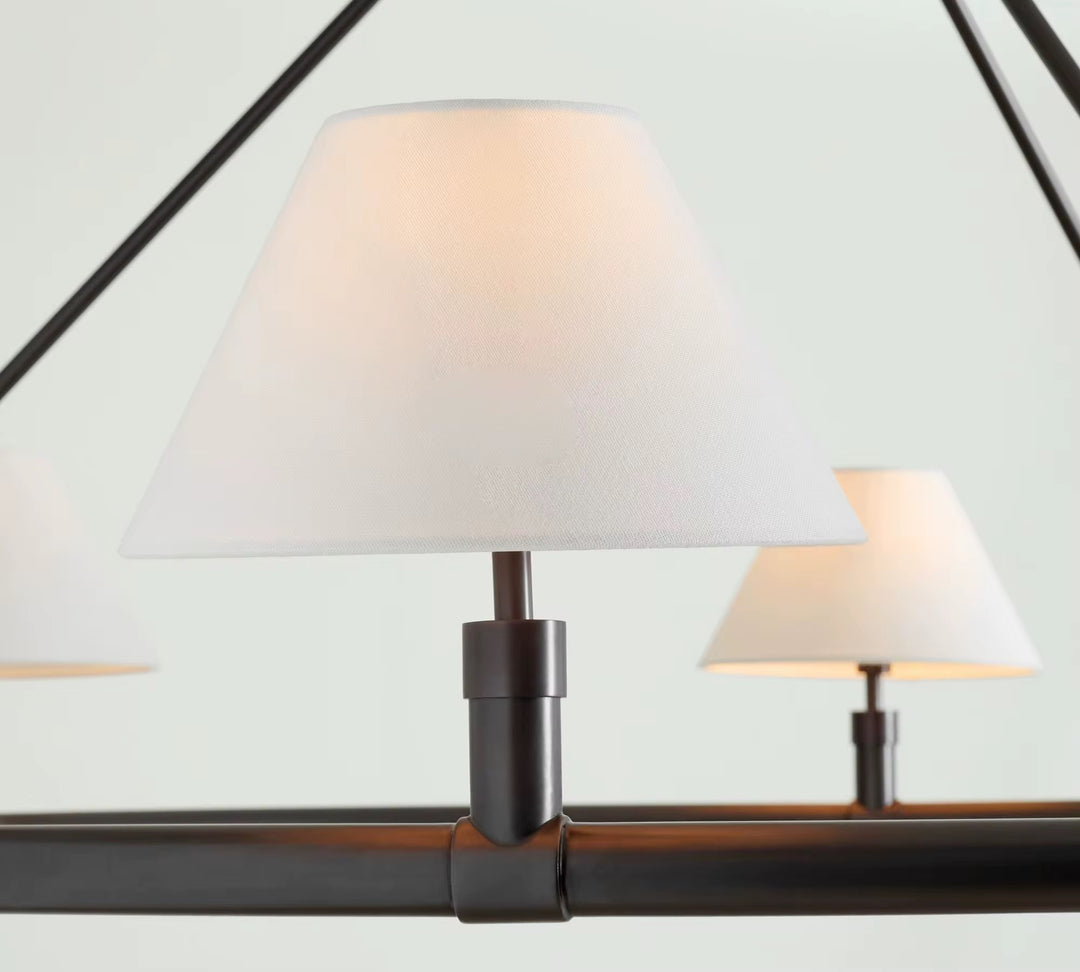 Modern 6-Light Dark Metal Round Chandelier with White Shades