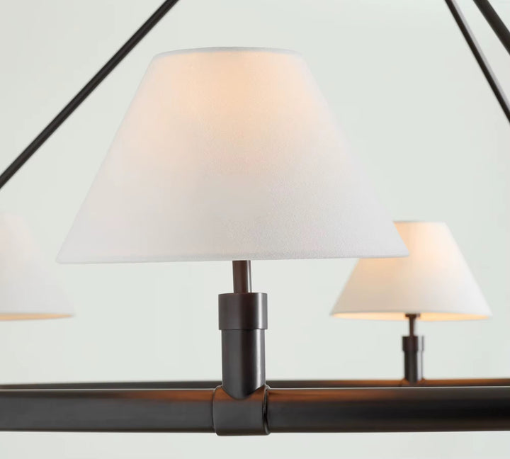 Modern 6-Light Dark Metal Round Chandelier with White Shades