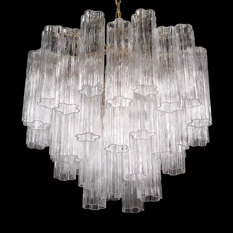 Clear Ribbed Glass Tiered Chandelier