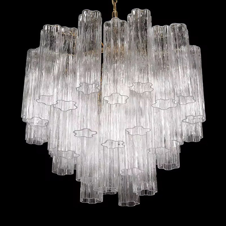 Clear Ribbed Glass Tiered Chandelier