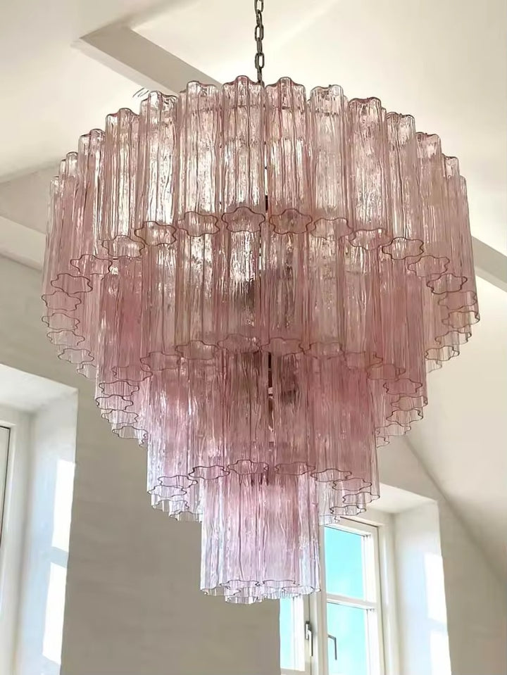 Cascading Amber Glass Tiered Chandelier