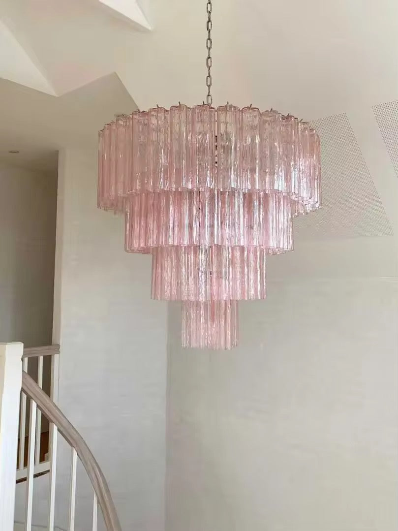 Cascading Amber Glass Tiered Chandelier