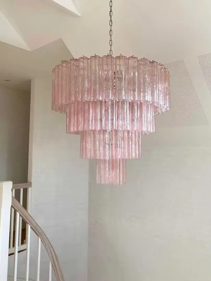 Cascading Amber Glass Tiered Chandelier