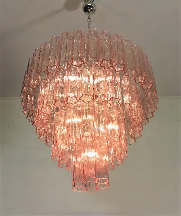 Cascading Amber Glass Tiered Chandelier