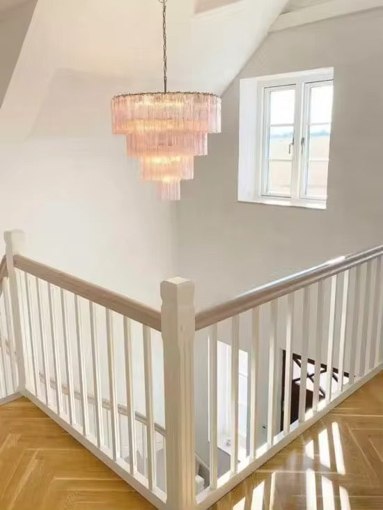 Cascading Amber Glass Tiered Chandelier