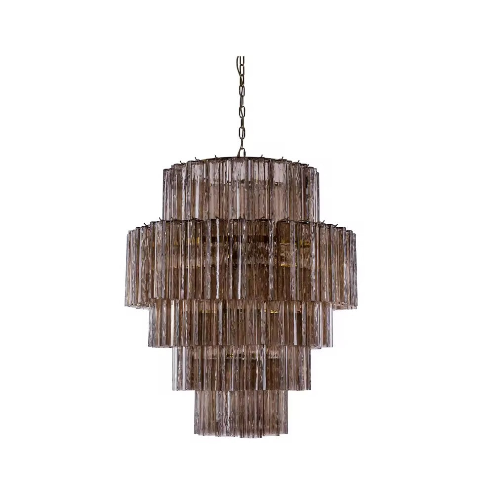 Light Grey Ribbed Glass Tiered Chandelier
