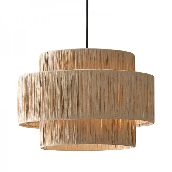 Layered Pendant Light with Woven Natural Shade